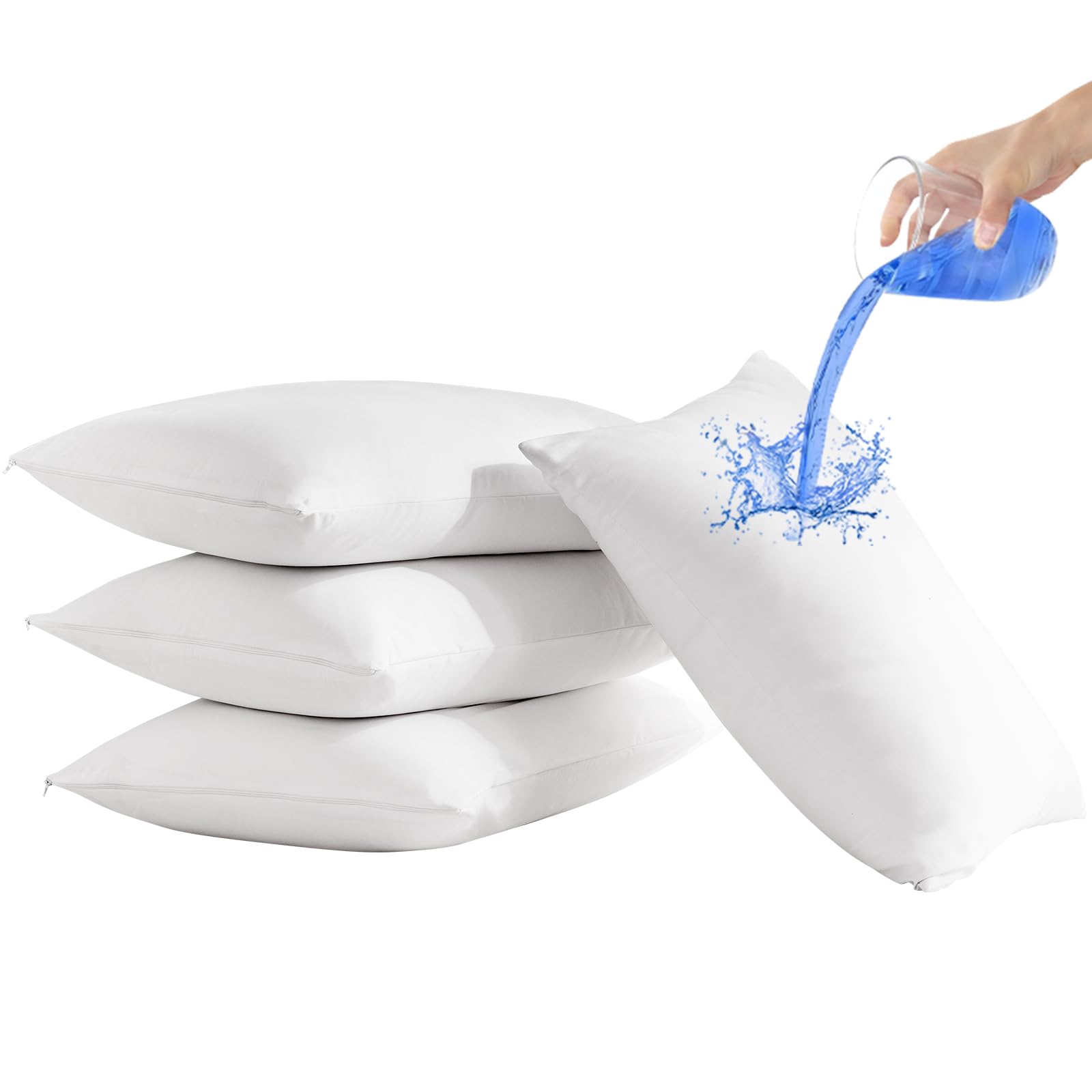 Avarno 4 Pack Waterproof Pillow Protectors With Zipper Queen Size Zippered Pillow Case Protectors Hypoallergenic Bed Pillow Cove